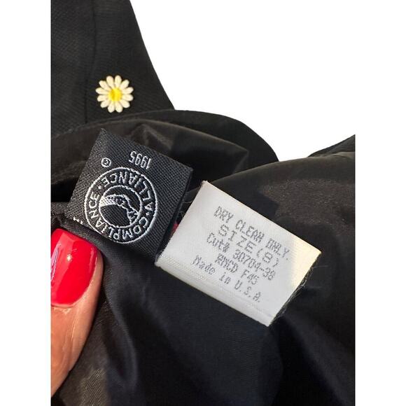 Laundry by Shelli Segal 90s Black Floral Daisy Embroidered Sleeveless Dress Sz 8 - Picture 4 of 7